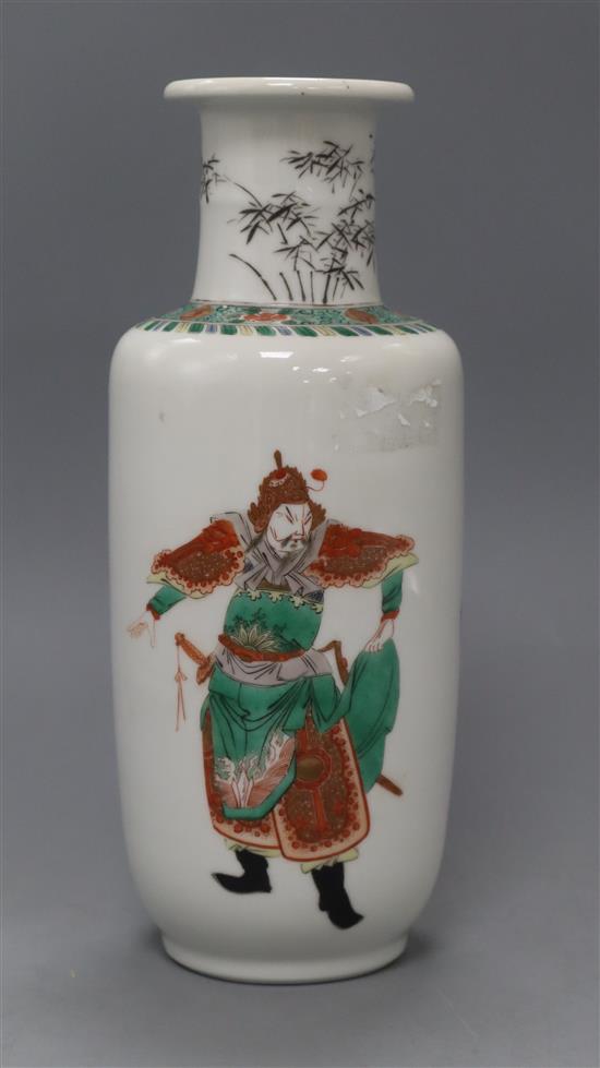 A Chinese famille verte Rouleau vase, Qing dynasty height 26cm